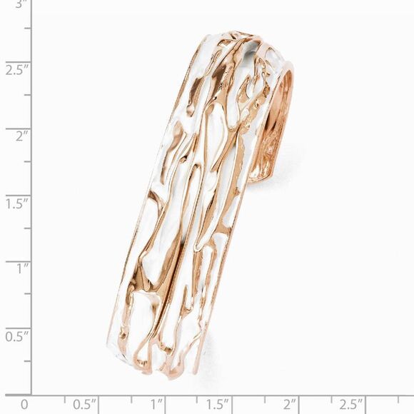18mm Rose Gold Tone Plated Sterling Silver Domed Crinkle Cuff Bracelet - Picture 2 of 3